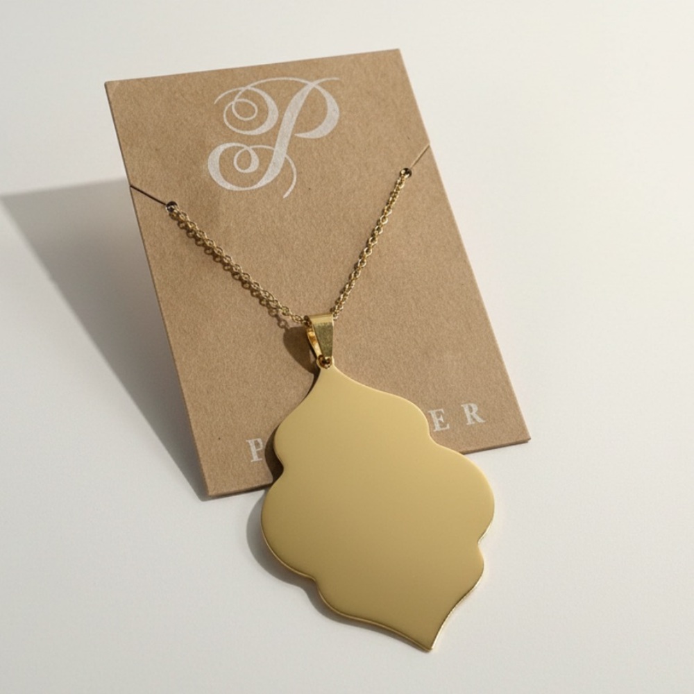 Large Gold Statement Pendant Necklace Abstract Drop Charm